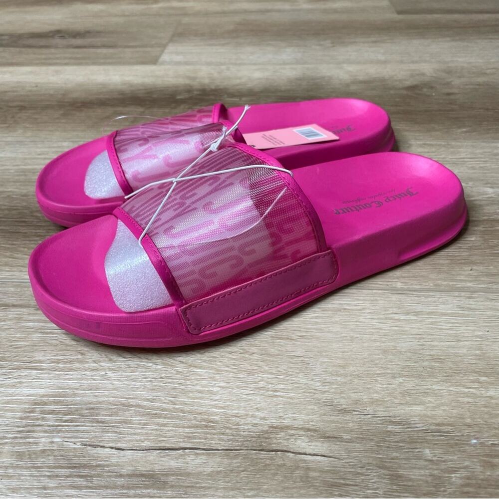 Juicy Couture Women's Bright Pink Logo Mesh Wryter Pool Slide Sandals sz 9 - Picture 2 of 8